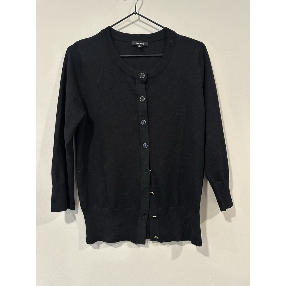 Premise Women’s Black Button Cardigan Shirt 3/4 Sleeve Size Medium 2635